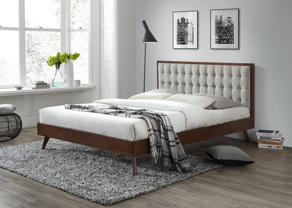 Halmar Drevená posteľ Solomo 160x200 manželská posteľ orech/béžová